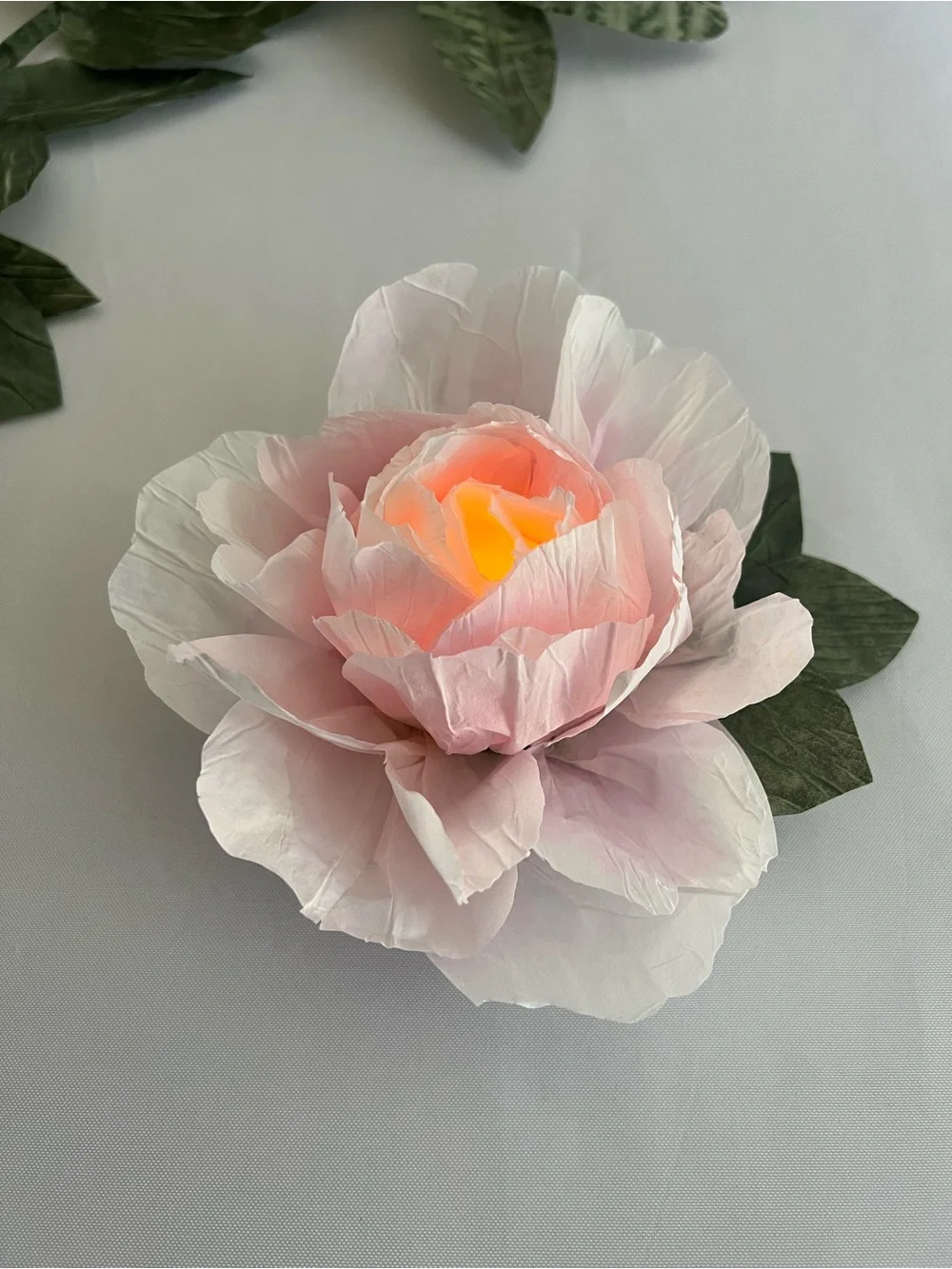 LED Votive cover. Soft Pink Paper Peony Floral Accent. All occasions and gifts.